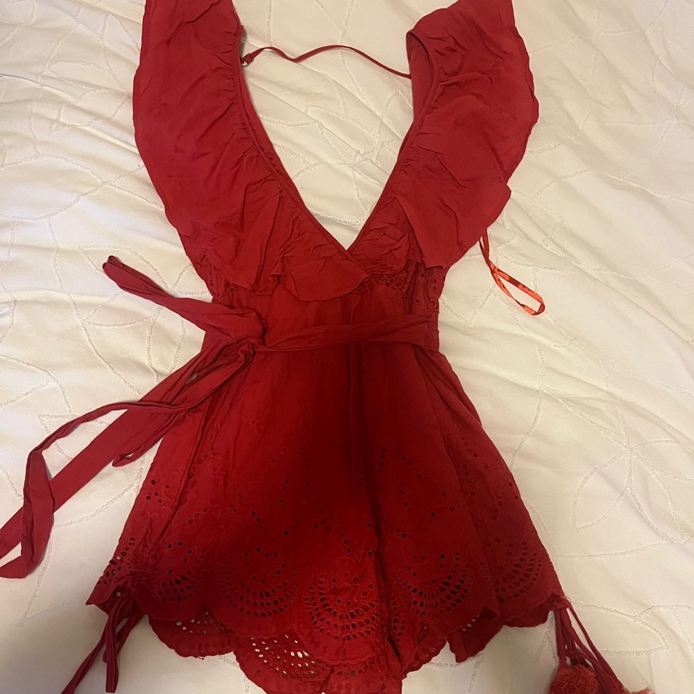 Selfie Leslie Red Lace Romper
